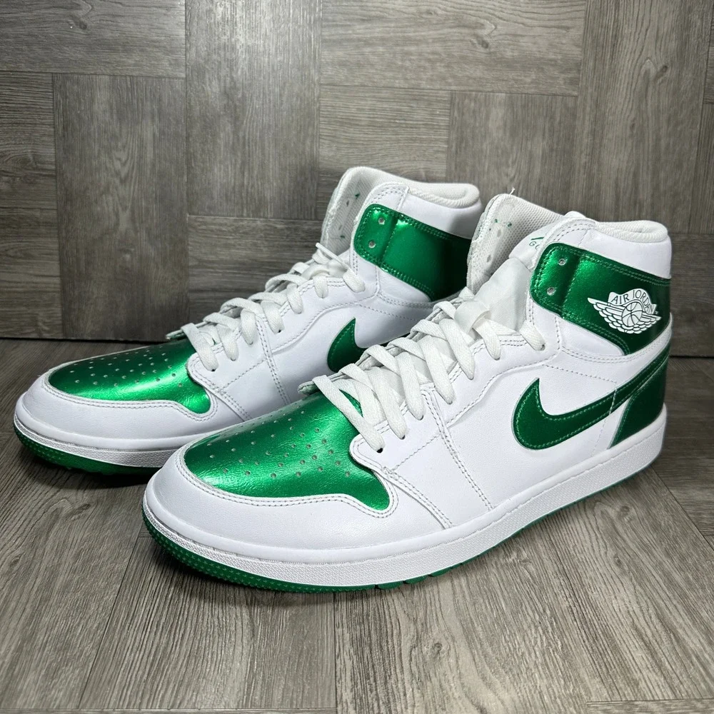 Jordan 1 High G Mens 14 Metallic Green White Golf Shoes NEW DQ0660-130